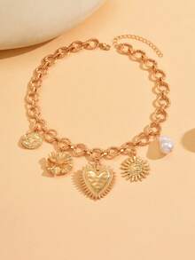 1 chiếc vòng cổ trang sức Chunky, vòng cổ choker kim loại nhiều lớp hình trái tim, hoa, mặt dây chuyền mặt trời, trang sức vòng cổ thời trang và đa năng dành cho phụ nữ, thích hợp để đeo hàng ngày, hẹn hò, tiệc tùng, lễ hội âm nhạc - Nhiều màu - Xem 2