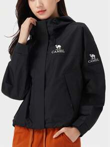 CAMEL CROWN Jaket Pendek Luar Ruangan Wanita Satu Lapisan, Tahan Angin & Air, Jaket Hiking Berkerudung Warna Kontras, Musim Gugur/Dingin - Hantu Hitam - View 1