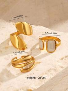 3pcs Set Stainless Steel 18K Gold-Plated Minimalist Geometric Drip Oil Open Ring Jewelry Set, Suitable For Daily Wear