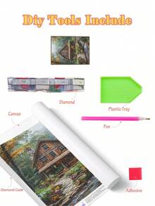 5D DIY Diamant Malerei | Natürliche Waldlandschaft Stil Diamant Kunst Set, Hütten im Wald DIY Diamant Malerei Kreuzstich Kits. Hochwertige handgefertigte dekorative Malerei. Geschenk Diamant Malerei, konzentrieren und beruhigen Sie Ihre Stimmung durch DIY. - Verschiedenfarbig - Übersicht 3