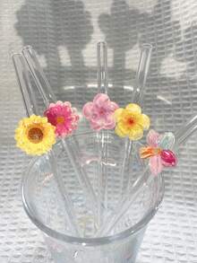 1/2/6pcs Beautifully Designed, Reusable Straws, Glass Straws, Perfect For Smoothies, Milkshakes, Milk, Tea, Juices, Festivals Accompaniment Gifts