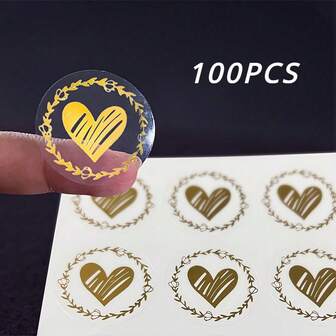 [Elegant Heart Envelope Seals] 100pcs Elegant Golden & White Heart Envelope Seals - Floral Heart Design Stickers For Weddings, Mother's Day, Bridal Showers, And Favors | Durable Adhesive Wedding Invitation Seals