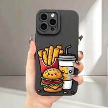 Funda Mate para Teléfono con Diseño de Papas Fritas, Hamburguesa y Bebida, Ofreciendo Protección Completa de 360 Grados para Varios Modelos de , Incluyendo 16, 11, 12, 13, 14, 15 Pro Max - Negro - Ver 9