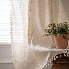 Sutuo Home Boho Curtain Semi-Blackout Crochet Hollow Lace Patchwork With Textured Linen Fabric, Handmade Tassels Rod Pocket Bohemian Window Drapes For Living Bedroom, 59" W X 84" L, 1 Panel - 亞麻拼布59寬x84公升1包 - 查看 8