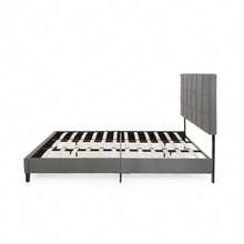 KING SIZE UPHOLSTERED PLATFORM BED FRAME WITH MODERN TUFTED WAFFLE STITCHING, EASY ASSEMBLY, CHARCOAL GRAY