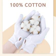 White Cotton Formal Tuxedo Costume Guard Gloves With Snap Cuff, Coin Jewelry Inspection Gloves