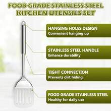 E-Far Cooking Utensils Set, 10-Piece Stainless Steel Kitchen Utensils With Holder, Metal Heat Resistant Kitchen Cookware Tool Spatula Set For Cooking, Easy Clean & Dishwasher