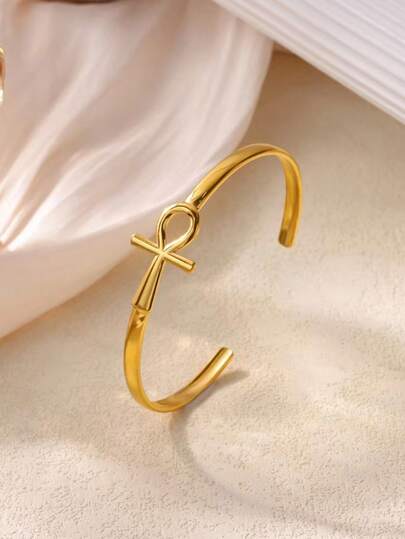 1 Stück Vintage Anch Kreuz Armband, Unisex, 18K vergoldetes Edelstahl Kreuz Armband, ägyptisches religiöses Accessoire
