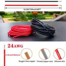 24 AWG 1 And 2pcs -Duty Silicone Wire Hook Up Cables -High-Temperature Resistant, Tinned Copper, Black And Red Perfect For DIY Applications Low Voltage Cord In Wall Audio Speaker Wire Cable Speaker Wire Cable Stereo, Car Or Home Theater