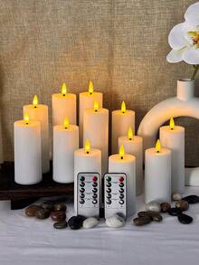 4/12pcs Flameless Candles With Remote/Timer, LED Electronic Candles, Outdoor Flickering Flameless Candles, Battery Powered, Home Decor, Tabletop Decor, Holiday Decor, Wishing Candles, Suitable For Christmas, Valentine's Day, Halloween, Home, Wedding, Gift, Birthday Decor, Party - 白色 - 查看 6