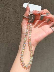 Correa de muñeca desmontable de cristal de lujo y alta gama, funda de teléfono, llavero de coche, colgante de bolso