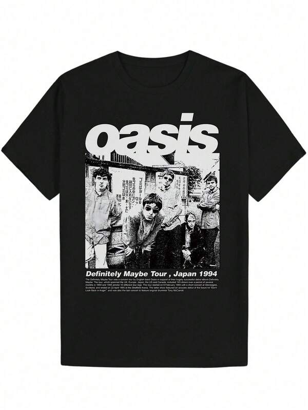 Camiseta Gráfica Vintage para Hombre - Camiseta Negra con Texto Oasis en Negrita - Camisa de Poliéster Ligera para Conciertos, Festivales de Música y Uso Casual Diario - Diseño Retro de Banda de Rock de los 90 - Top Transpirable de Verano, Camisetas de Banda de Rock, Atuendo de Concierto, Ropa de Festival, Cuello Redondo, Impresión Duradera, Moda Streetwear, Impresión de Alta Calidad, Asistentes a Festivales