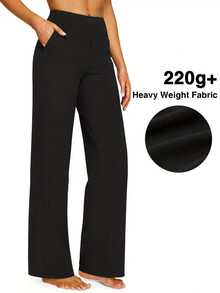 3pcs High-Waisted Wide Leg Pants - Stretchy Knit Trousers With Deep Pockets For Yoga, Lounge & Daily Commute - 3pcs Khaki+Grey+Black - 查看 8