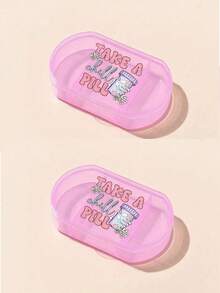 1pc Oval Pill Box With Printed Letters, Three Compartment Portable Pill Storage Medicine Box, Mini Storage Box, Portable Jewelry And Medicine Box, Personalized Creative Gift With Letter Logo, Suitable For Travel, Outdoor Activities,Room Decor - Multicolor - View 14
