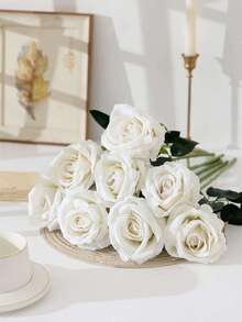 3pcs/5pcs/7pcs White Rose Artificial Bridal Bouquet Realistic Velvet Faux Flower Flower Arrangement Decoration Fake Rose Artificial Rose For Valentine's Day Gifts Wedding Party Home Decoration, Birthday Gifts Outdoor Indoor Decor, Vase Floral Decor (Purchase Instructions: May Contain Odor, Please Place In Window For Ventilation For 1-2 Days)