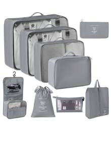 10 pièces/set Sac de voyage en polyester, organisateur de maquillage portable moderne pour le voyage