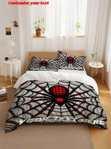 Halloween Spider Web Duvet Cover Set, 3-Piece Comforter Cover Set, Gradient Spider Print Bedding Set, Soft & Comfortable Duvet Cover Set, Suitable For Bedroom, Guest Room, Polyester Material, Duvet Cover Set (1 * Duvet Cover + 2 * Pillow Shams, No Filling), Suitable For Bedroom Decor, Home Decor, Holiday Decor, Holiday Gifts, Halloween, Holidays - Multicolor - View 6