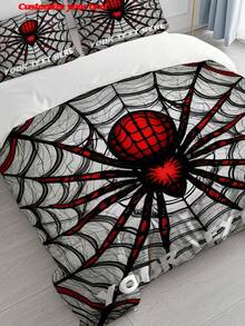 Halloween Spider Web Duvet Cover Set, 3-Piece Comforter Cover Set, Gradient Spider Print Bedding Set, Soft & Comfortable Duvet Cover Set, Suitable For Bedroom, Guest Room, Polyester Material, Duvet Cover Set (1 * Duvet Cover + 2 * Pillow Shams, No Filling), Suitable For Bedroom Decor, Home Decor, Holiday Decor, Holiday Gifts, Halloween, Holidays - Multicolor - View 9