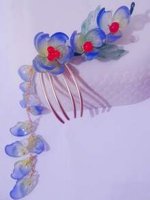 1 pièce Pince à cheveux style coréen élégante avec fleur d'hibiscus rouge/fleur hawaïenne et pompon, 8 cm de long, résistante à la décoloration, à la mode & exquise, convient pour le port quotidien des femmes & des filles, peut être utilisée comme accessoire pour cheveux ou coiffe, peigne à cheveux, peigne latéral - multicolore - Voir 23