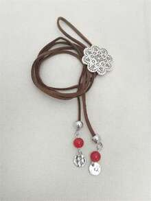 1 件优雅复古绳索分层圆盘吊坠项链，休闲日常/节日派对/旅行珠宝礼物 - 黑色 - 查看 8