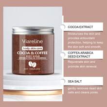 Viareline Body Exfoliating Scrub Cream Coconut/Grapefruit/Cocoa & Coffee Flavor | Sea Salt Particles Gentle Cleansing Hydrating Remove Dead Skin Improve Dry Rough Oil Control Tender Smooth Brightening Soften Skin Refreshing Scent Make Skin Elastic Bathing Body Care - Ca cao và cà phê - Xem 6