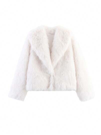 معطف نسائي من الفرو الصناعي بأكمام طويلة للدفء في الشتاء، معطف أنثوي بياقة مفرودة، فضفاض وكاجوال