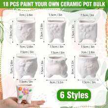 18 Pcs Paint Your Own Ceramic Pot Bulk Back To School Succulent Pots Ready To Paint Small Pot Mini Succulent Planters Pottery Painting Romantic Flowers - White - View 2