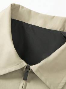 1 件卡其色纯色春秋男士夹克，翻领，袖口抽绳，拉链开合，简约插肩袖男士夹克 - 卡其色 - 查看 3