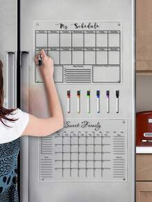 1 pièce Tableau blanc magnétique de planificateur hebdomadaire/mensuel, tableau de message magnétique en acrylique pour la décoration du réfrigérateur