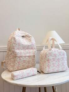 Fashionable Versatile Women's Handbag With Small Floral Print, Double Backpack Combination, School Backpack For Students - Beige - View 3