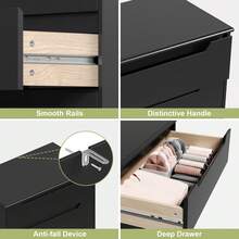 4 Drawer Dresser, White Chest Of Drawers With Large Storage Capacity, Bedroom Dressers And Organizer With Embedded Handles And Sturdy Anti-Tripping Device - 黑色 - 查看 6