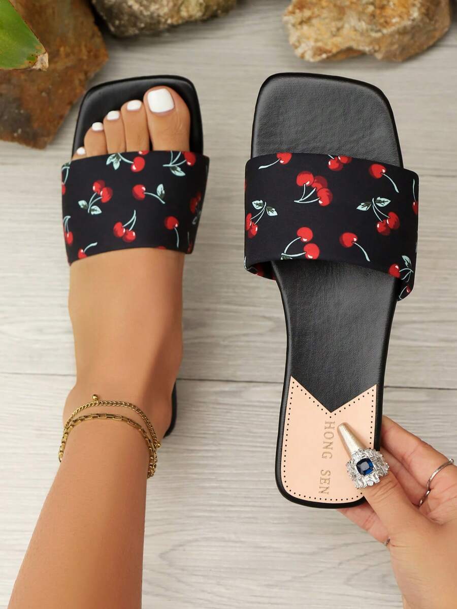 Sandalias de verano con diseño de cereza, de moda y populares para mujeres. Cómodas y versátiles, apropiadas para diversas ocasiones