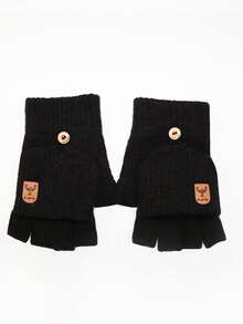 Luvas de Tricô Quentes com Parte Superior Reversível, Luvas Sólidas Grossas para Escrita, Estudantes, Outono/Inverno, Decoração de Outono Masculina