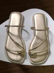 Women's Padded Flip Flops With Pink Toe Elegant Cloud Women's Flat Shoes Outdoor Home Summer - 金色 - 查看 2