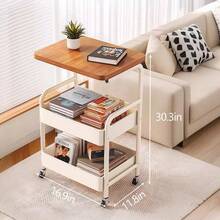 Senmeo 3-Tier Metal Utility Rolling Cart With Wooden Table Top, Storage Cart White Trolley Kitchen Organizer Rolling Desk With Locking Wheels For Office, Classroom, Dorm, Bedroom - 白色 - 查看 7