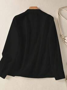 Camisa Casual de Botão com Bolso de Cor Sólida Plus Size para Mulheres, Manga Longa, Top Simples Tipo Túnica, Ajuste Relaxado para o Dia a Dia no Outono, Inverno e Primavera