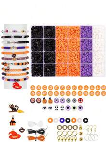 Halloween Series Clay Beads Kit For Jewelry Making, Suitable For Beginner DIY Bracelets Earrings, Halloween Style Various Unique Creative Kit, Ideal Crafts