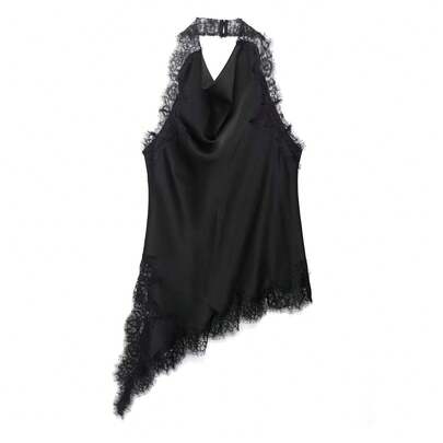 Tops elegantes de mujer MUMRAP con cuello halter y costuras de encaje sólido