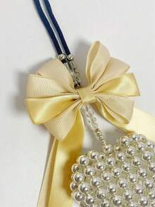 1pc Cute Heart Yellow Bow Car Interior Accessories, Car Accessories For Women, Custom Lanyard, Voiture Accessories, Car Decor Halloween Room Decor