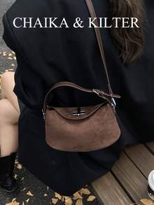 1 件 CHAIKA & KILTER 纯色绒面革手提包，女士复古时尚枕头手提包，顶部提手，扭锁开合，可拆卸可调节肩带，适合日常和户外使用 - 咖啡 - 查看 7