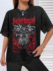 EWH BabyMetal Print From Heavy Metal Band, Men's Washed T-Shirt, Vintage Distressed Loose And Fashionable Short Sleeved TopDG004 - màu đen - Xem 3