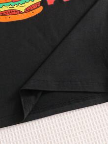 Set de 2 piezas Pijama de niño pequeño con estampado de hamburguesa feliz y papas fritas, con parte superior de cuello redondo de manga larga y pantalones casuales estampados, hecho de tela suave, adecuado para uso diario en primavera, otoño e invierno, también es un regalo infantil pensativo. - Negro - Ver 9