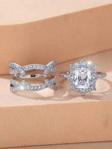 1 bộ Đúng mốt Đen Sáng bóng Khối Zirconia  Nhẫn , A Qủa tặng Đối với phụ nữ , Đồ trang trí Đối với Ngày đêm , Hôn ước Hoặc Lễ cưới , Bao gồm Nhẫn đính hôn Và Ban nhạc đám cưới - màu đen - Xem 7