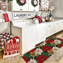 1/2pcs Christmas Floor Mat, Classic White Red Floral And Green Foliage Pattern Kitchen Floor Mat, Christmas Atmosphere Decoration, Kitchen Floor Mat, Room Decoration, Perfect For Dining Room, Hallway, Bathroom, Bedroom And Doorway - Multicolor - View 14