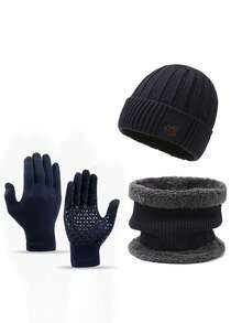 3pcs Set: Knitted Thickened Beanie Hat, Scarf, And Gloves, Unisex Fashion Outdoor Cycling Versatile Accessories Autumn Decor