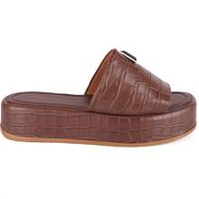 Women's Platform Sandal | Comfortable Flat Model - Coffee Brown - View 6