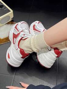 Women's New Thick Sole Sneakers, Lightweight Casual Shoes, Small White Shoes, Tennis Shoes, Versatile Running Shoes, Cute & Fashionable Lightweight Chunky Sneakers - Đỏ - Xem 2