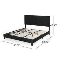 KING SIZE UPHOLSTERED PLATFORM BED FRAME WITH MODERN TUFTED WAFFLE STITCHING, EASY ASSEMBLY, CHARCOAL GRAY