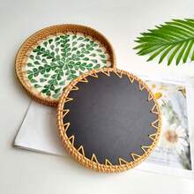 直径 8.66 英寸 x 高 1.18 英寸手工编织藤条圆形桌面储物托盘 - 彩色 - 查看 7