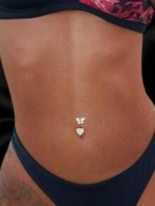 1 件朋克风格肚脐穿孔首饰，蝴蝶和心形锆石肚脐环，适合女性派对、舞蹈比赛和日常佩戴